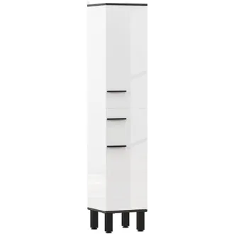HOMCOM Homcom Columna De Ba&ntilde;o Armario Alto De Ba&ntilde;o Con Caj&oacute;n 2 Puertas Y Estantes Ajustable Mueble Auxiliar De Ba&ntilde;o Moderno Anti-vuelco 34x32x170 Cm Blanco