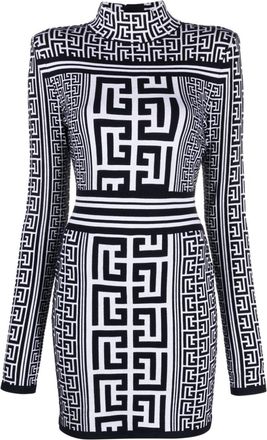 Balmain monogram jacquard knitted minidress - women - Wool/Polyamide/Viscose/Elastane - 34 - White