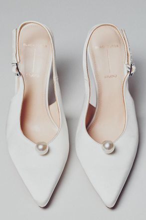 Black Suede Studio Reina Satin Pearl Slingback Heels