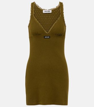 Miu Miu Lace-trimmed pointelle cotton minidress