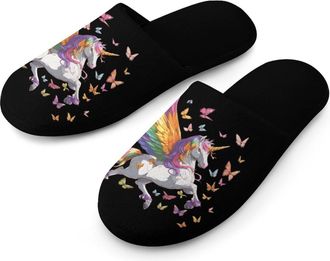 Generic Colorful Un-icorns Butterflies Mens Slippers Warm Non-Slip Houes Shose Spa Slipper for Home Bedroom