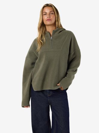 Noisy May Fleecepullover NOISY MAY NMCOZY L/S HALFWAY ZIP SWEATER JRS NOOS, Damen, Gr. XL, kalamata, Sweatware, Obermaterial: 100% Polyester, unifarben, relaxed