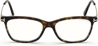 Tom Ford 50mm Square Optical Glasses in Havana Rose Gold /Blue Block at Nordstrom