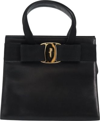 Ferragamo Convertible Vara Bow Tote Leather Black Leather Handbag (Pre-Owned)