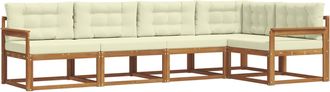 vidaXL Conjunto De Sof&aacute;s De Exterior 5 Uds. Natural Y Crema Vidaxl
