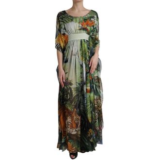 Dolce & Gabbana Multicolor Silk Jungle Print Women Maxi Womens Dress