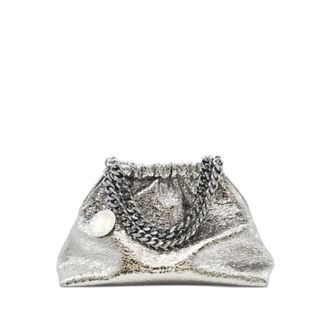 Stella McCartney Stella McCartney, Handbags, female, Gray, Size: ONE SIZE Falabella Cracked Metallic Drawstring Bag