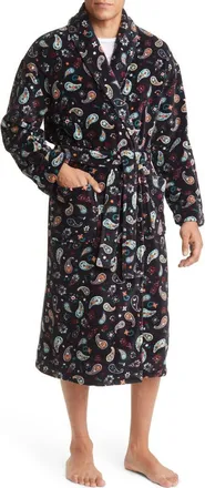 Majestic International Paisley Fleece Robe in Black Paisley at Nordstrom, Size Large