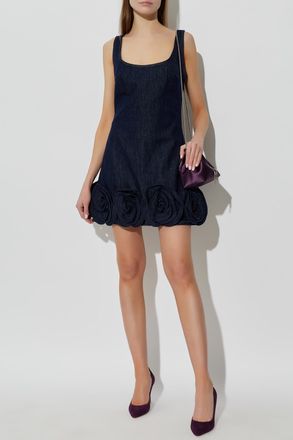 Self Portrait Denim Dress With Straps, Womens, Navy Blue