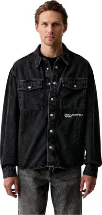Karl Lagerfeld Quote Denim Overshirt - Heren - Spijkeroverhemden - Zwart - XL - Denim - Overhemden