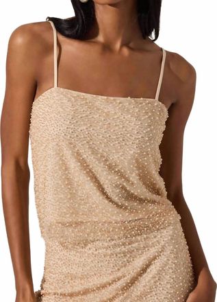 Astr Messina Pearl Embellished Top In Champagne