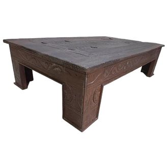 Wanderlust Deco Mesa De Centro De Madera Acabado Artesanal Marr&oacute;n 141x86x37h Cm