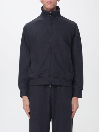 Emporio Armani Hooded Zip-Up Cotton-Blend Sweatshirt with Embroidered Eagle Logo