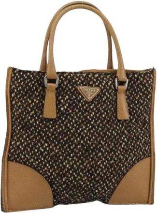 Prada Pre-owned Handbags, female, Brown, Size: ONE SIZE Pre-owned Cotton Handbag