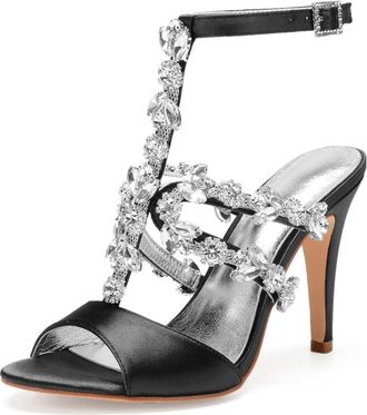 Generic Wedding Bridal Shoes Womens High Heeled Sandals Bridal Open Toe Stiletto Heels Chic Sexy Pumps for Wedding Party 10.5Cm,Black,9 UK