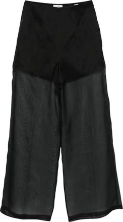 Forte_Forte Chic Organza Silk Wijde Pijpenbroek - Dames - Wijde Broeken - Zwart - S - Organza - Broeken