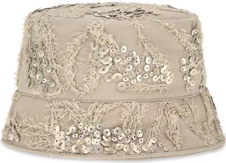 Brunello Cucinelli Womens Embroidered Sequin Bucket Hat Feather Silk E Hairbands