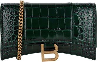 Balenciaga Green Croc-Embossed Leather Hourglass Wallet On Chain, Never Carried (Authentic Pre-Loved)