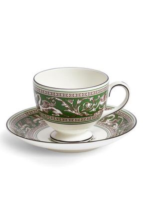 Wedgwood Florentine Bone China Teacup & Saucer Set in Verde at Nordstrom