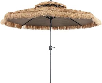 Costway Sombrilla 300 Cm Con Techo De Paja/parasol Estilo Hawaiano Con 8 Varillas, Bot&oacute;n Para Inclinaci&oacute;n/sombrilla De Exterior Con Doble Respiradero Para Pla