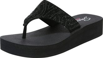 Skechers Womens Vinyasa - Stone Candy Rhinestone Hooded Thong Sandal - Black - 7