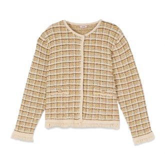 Oltre Jassen, Dames, Beige, 2Xl, Katoen, Gem&ecirc;leerd katoenen vest met franjes