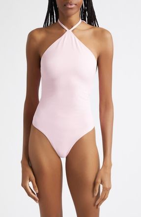 Jacquemus Le Bastide One-Piece Halter Swimsuit in Print Dots Heart Navy at Nordstrom, Size X-Small