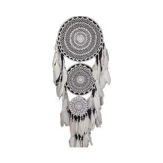 OEM Atrapasue&ntilde;os Bohemio Extragrande Con 3 C&iacute;rculos Colgantes De Macram&eacute; Con Plumas Blancas Para Decoraci&oacute;n De Bodas, 127 Cm De Largo