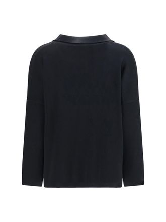 Ella Merino Wool Polo Collar Sweater - Black