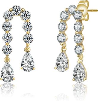Rachel Glauber 14K Gold Plated with Clear Cubic Zirconia Invented U-Shaped Drop Earrings