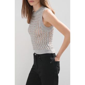 Mango Open Stitch Knit Sweater Vest in Grey at Nordstrom, Size Medium