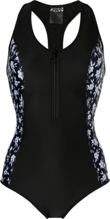 Duskii floral-print zip-up swimsuit - women - Polyester/Spandex/Elastane/Recycled Polyester/Spandex/Elastane - S - Black