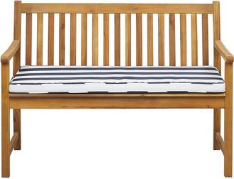 Beliani Beliani - Banco De Jard&iacute;n De Madera De Acacia Clara 120 Cm Listones Coj&iacute;n Azul/blanco Para Exterior Estilo R&uacute;stico Vivara