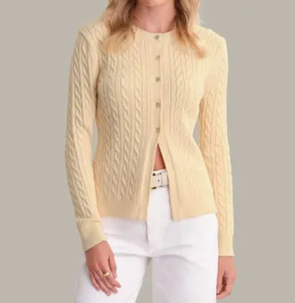525 america Julianna Cable Knit Crewneck Cardigan In Butter Yellow