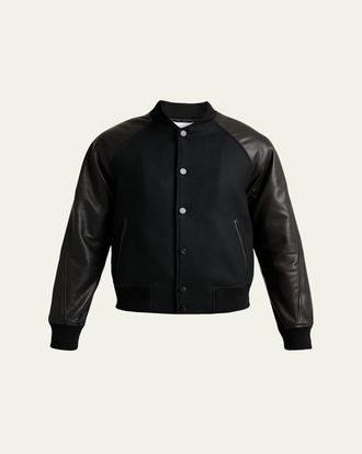 Givenchy Mens Mixed Material Wool and Leather Bomber Jacket