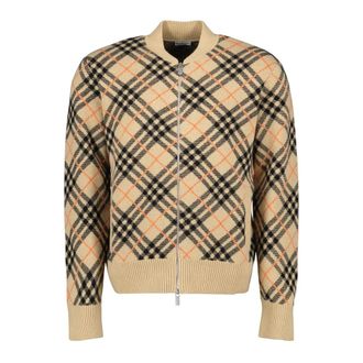 Burberry Truien & Vesten, Heren, Beige, M, Geruite Cashmere Bomber