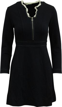 Sandro Sandro Clay Ruffled Collar Dress in Navy Blue Polyester Viscose