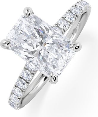 The Diamond Store Amora Radiant 2.00ct Hidden Halo Lab Diamond Engagement Ring With Side Stones Set in Platinum