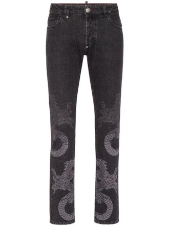 Philipp Plein Jeans dritti con stampa - Grigio