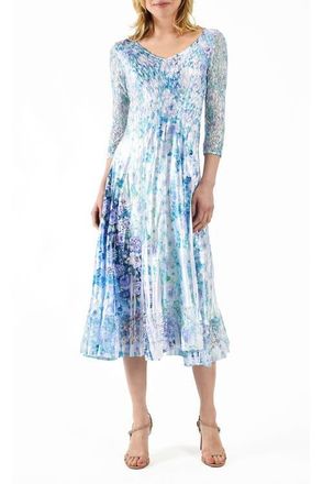 Komarov Tiny Rose Dress with Lace 3/4 Sleeve in Cerulean Vine at Nordstrom, Size X-Small