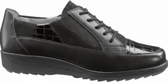 Ara Womens Mae Leather Sneaker In Crow Patent/snake Suede