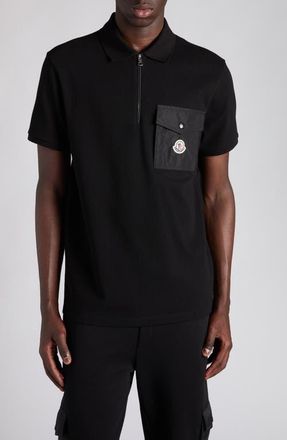 Moncler Logo Patch Pocket Zip Polo in Black at Nordstrom, Size Xxx-Large