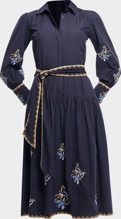 Shoshanna Geer Embroidered Cotton Midi Shirtdress