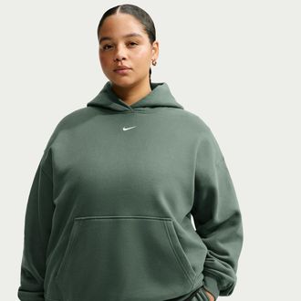 Nike Womens Studio Fleece Medium Weight Oversized Pullover Hoodie (Plus Size) in Green | IW4769-303