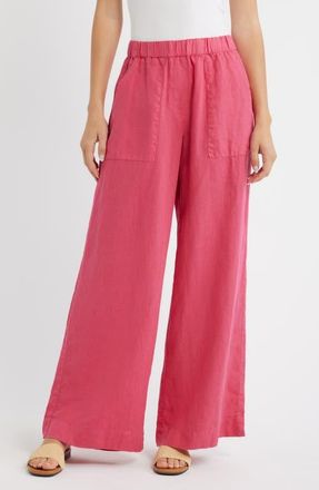 Frank & Eileen Patch Pocket Pull-On Linen Wide Leg Pants in Raspberry at Nordstrom, Size X-Small