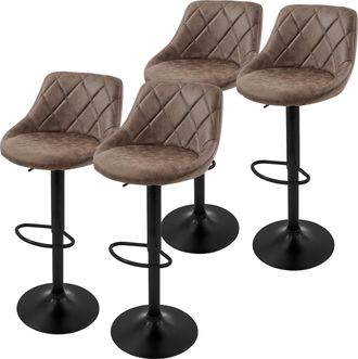 ML Design Ml-design - Juego De 4x Taburetes De Bar Tapizados En Piel Sint&eacute;tica Pu Marr&oacute;n Sillas Con Respaldo Ergon&oacute;mico Y Reposapi&eacute;s Asiento C&oacute;modo De Mostrador