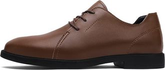 Generic Formal Shoes for Men Lace Up Round Toe Solid Color Derby Shoes Leather Non Slip Resistant Rubber Sole Block Heel Anti-Slip Prom(Khaki,6.5 UK)