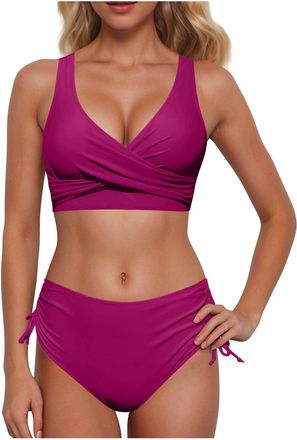 Generic Womens High Waist Bikini Set 2 Piece Swimsuit Womens Bikini Sets High Waisted Underwire Adjustable Straps Ruched Full Coverage Bottom for Beach and Po