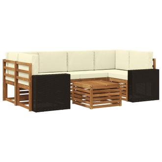 vidaXL Conjunto De Sof&aacute;s De Exterior Con Coj&iacute;n 7 Pcs Natural Y Crema Vidaxl