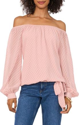 Vince Camuto Off the Shoulder Tie Hem Clip Square Top in Heavenly Pnk at Nordstrom, Size X-Small